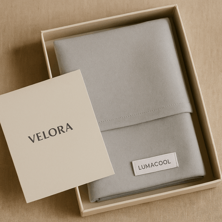 Close-up of LumaCool fabric texture showing breathable weave and cooling smart pillowcase design"